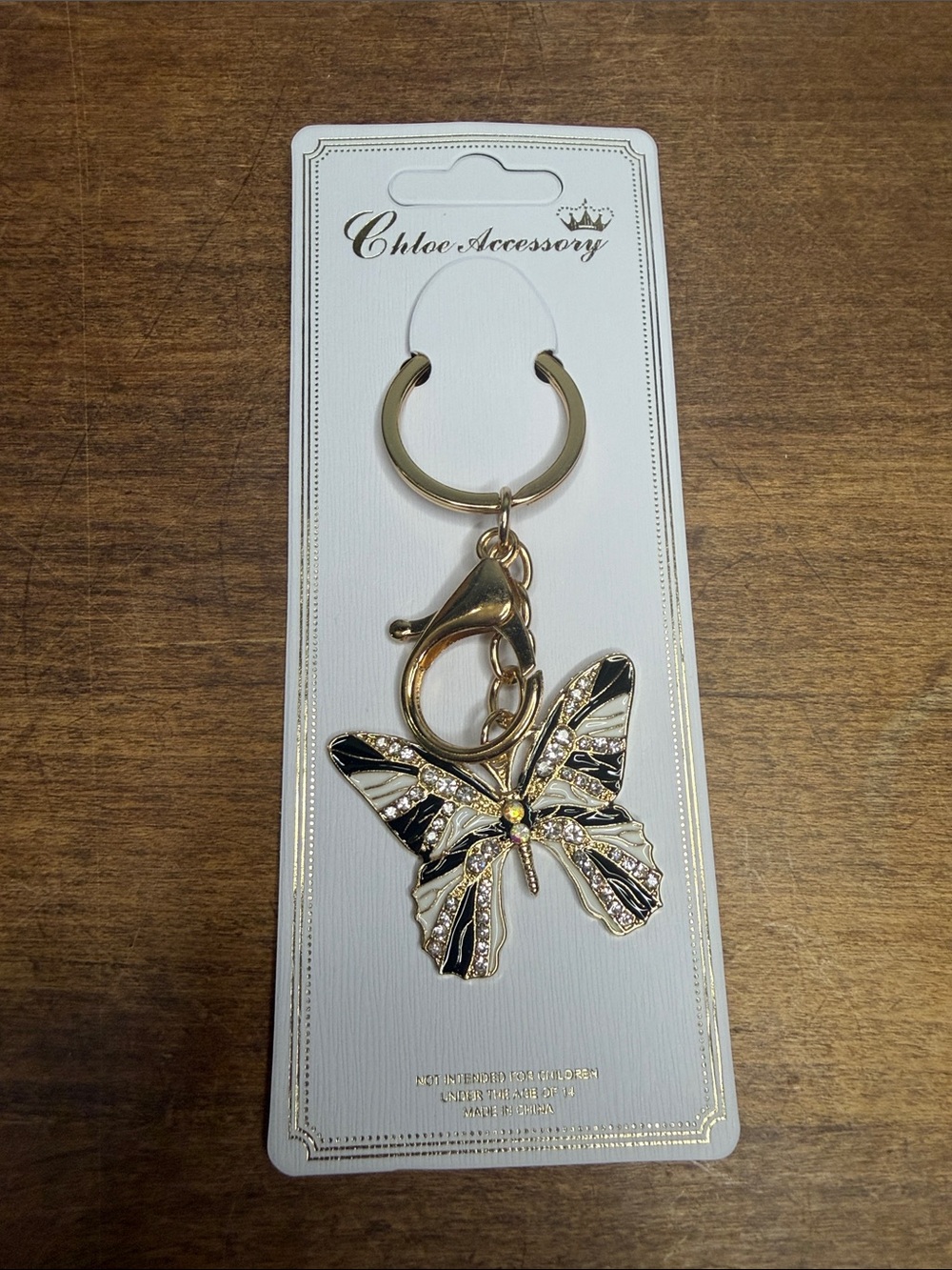 Gold Butterfly Keychain Bag Charm Black and White